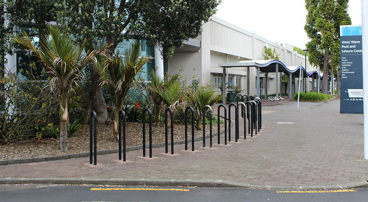 Cranwell Park - Bike racks outside the Westwave Pool and Leisure Centre entrance.