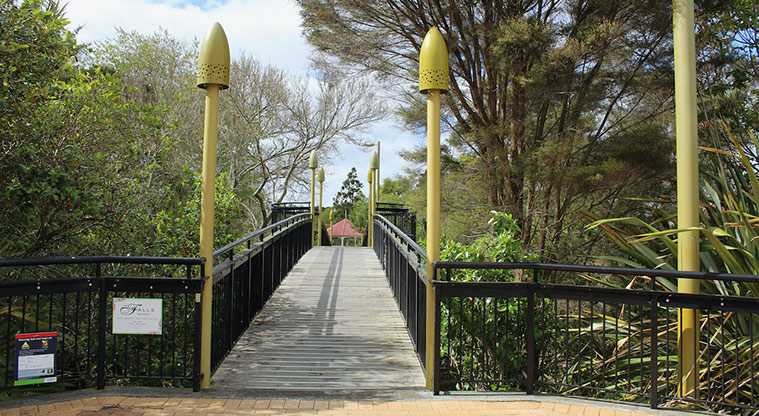 Cranwell Park - Entrance to the bridge that connects Cranwell Park to Falls Park.