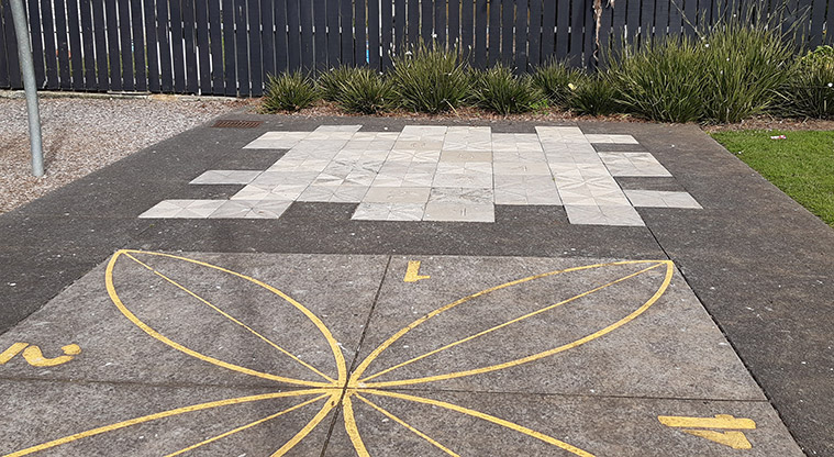 Delphine Close - Tiles for jumping and hopping games. Photo credit: S Hulse.