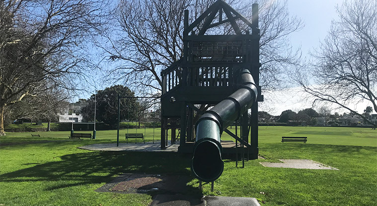 Devonport Domain - Large treehouse fort with slide.