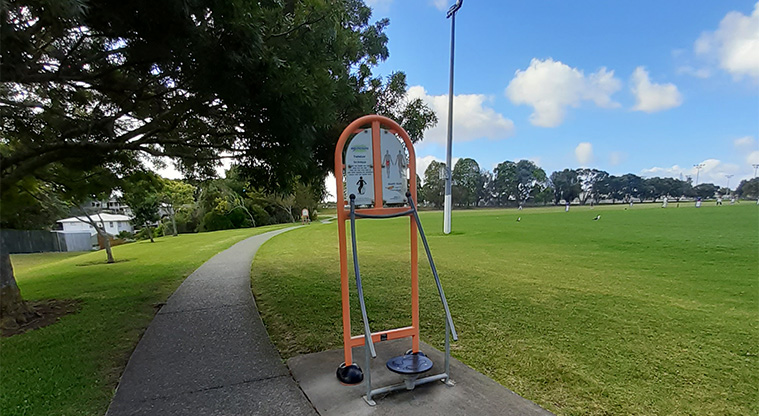 Eastdale Reserve - Exercise equipment along the edge of the footpath.