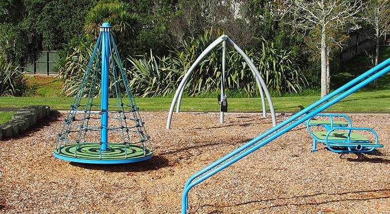 Maire / Emerald Valley Park – Spinner with nets, swings and rocking toy. Photo credit: Tracey Hodder.