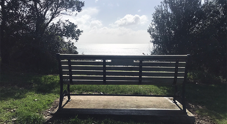 Fort Takapuna Reserve - Seat looking out to the view.