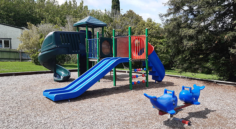 Francis Reserve - Whale rocker toy with the two play modules in the background. Photo credit: T Hodder.