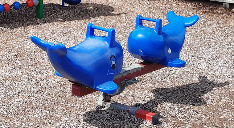 Francis Reserve - Bright blue whale rocker toy. Photo credit: T Hodder.