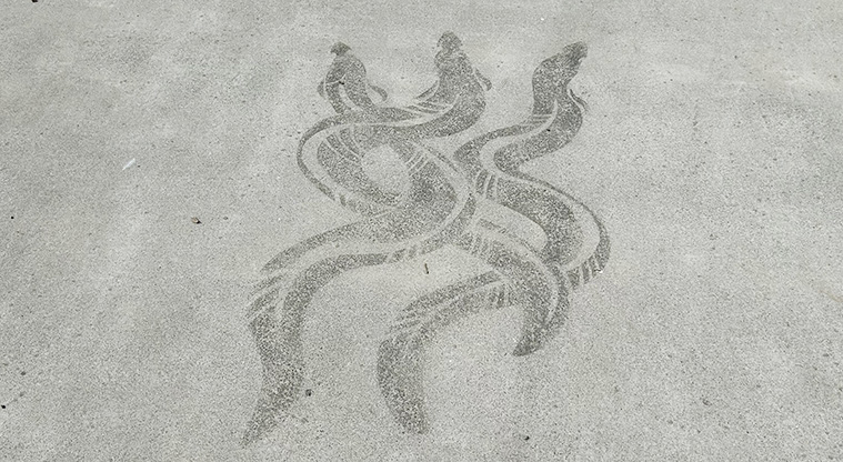 Freeland Reserve - Designs on the path representing Te Auaunga and the Tuna (eel). Photo credit: S Hulse.