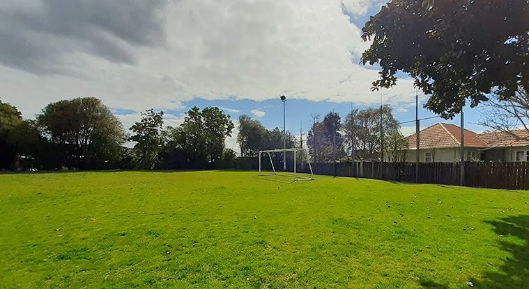 Freyberg Field - Sports field with soccer goal in the background. Photo credit: S Hulse.