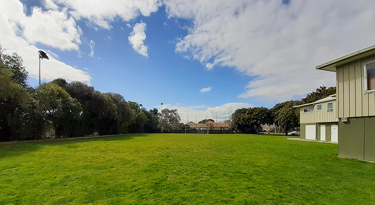 Freyberg Field - Sports field and the Central United Soccer Club building. Photo credit: S Hulse.