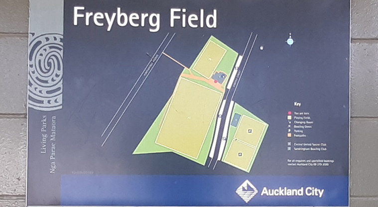 Freyberg Field - Map on the wall of the building showing location of the fields and facilities. Photo credit: S Hulse.
