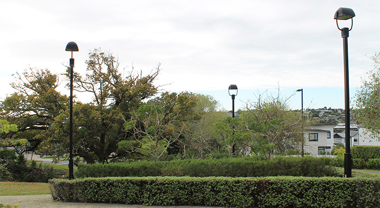 Galbraith Greens - Section of the garden and tall street lamps. Photo credit: M Loubser.