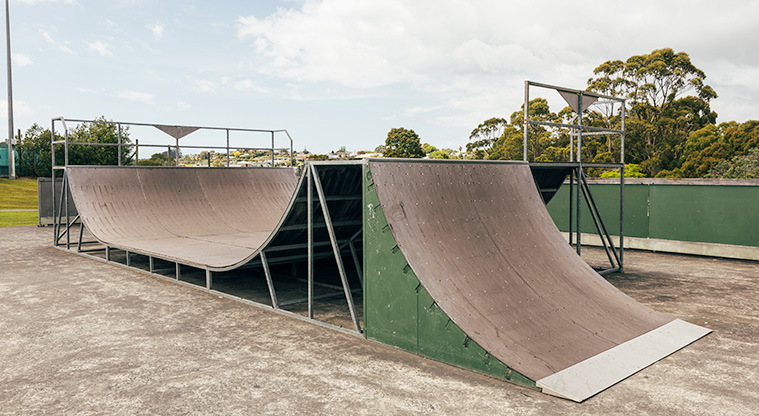 Goodall Reserve - The half pipe and quarter pipe - part of the skate park. Photo credit: J Farnworth.