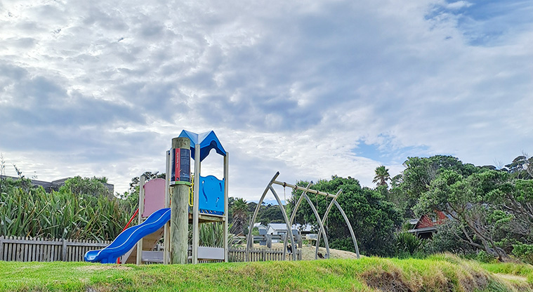 Gooseberry Flat - Looking up at the playground from the beach.