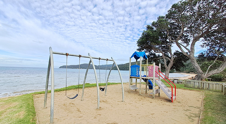 Gooseberry Flat - The playground with views of Puriri Bay in the background.
