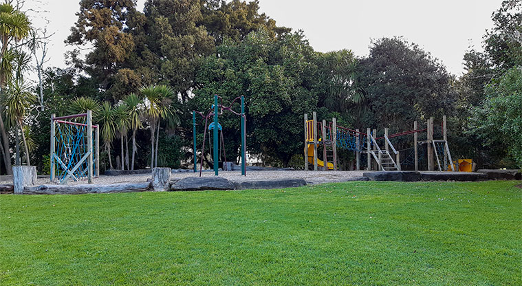 Gribblehirst Park - Upper playground with slides, climbing wall, swing and balence rope.