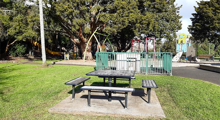 Gribblehirst Park – Barbecue area with seating. Lower playground with slides, swings and climbing wall.