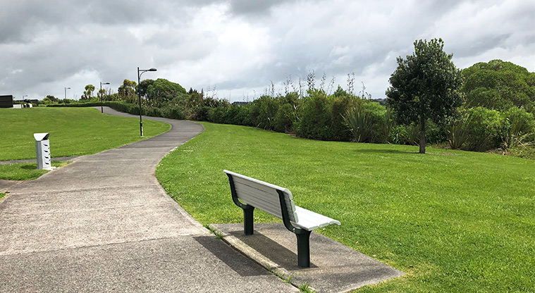 Harbourside Esplanade Reserve - Seat on the edge of one of the network of paths.