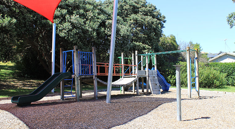 Hardley Reserve - Playground with climbing wall, ladders, wobbly bridge and slides. Photo credit: M Loubser.