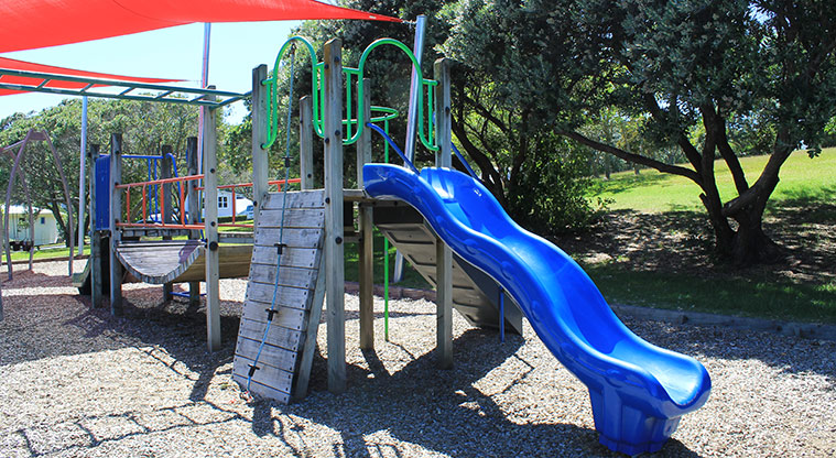 Hardley Reserve - Section of the playground with a wobbly bridge, climbing wall and slide. Photo credit: M Loubser.