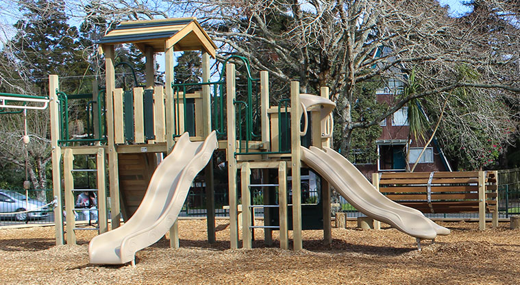 Harold Moody Reserve - Play module with slides and climbing equipment.