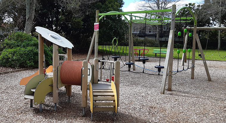 Harwood Reserve - Climbing nets and rope swings with the junior play module in the background. Photo credit: S Hulse.