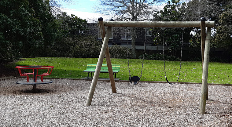 Harwood Reserve - Merry-go-round and the swing set. Photo credit: S Hulse.