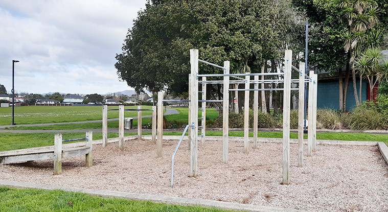 Henderson Park - A cluster of fitness equipment. Photo credit: T Hodder.