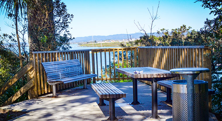 Hilders Park - Seating and a picnic table at the top of the stairs leading down to the beach. Photo credit: Aleksandar Ćirilović.