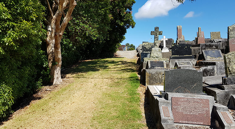Hillsborough Cemetery - heading up to Manukau harbour view.