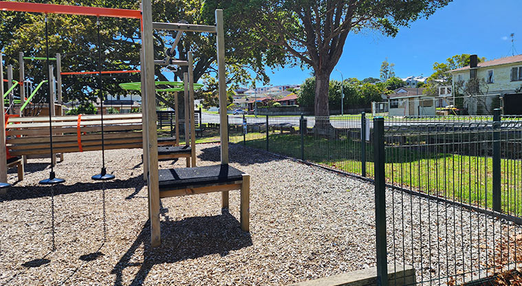 Howick Domain - Section of the fence on the road side of the playground.