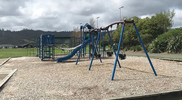 Huapai Recreation Reserve - Playground with climbing equipment, swings and slide.