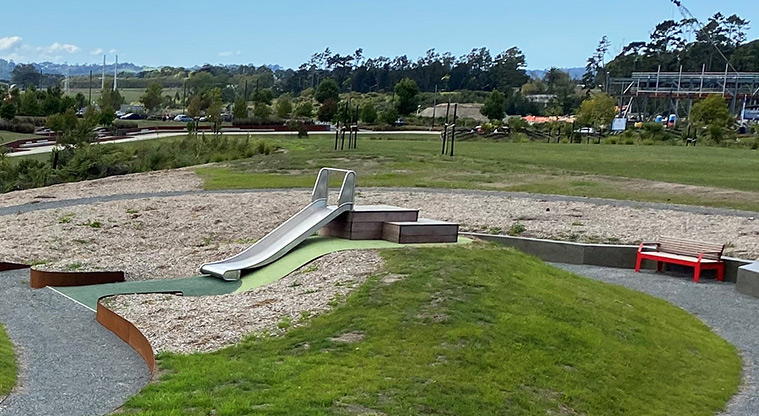 Kopupaka Reserve  – Slide in the nature play area.