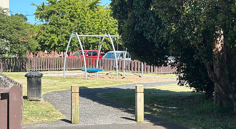 Kupe Reserve - Walking towards the swings from the Kepa Road entrance. Photo credit: S Hulse.