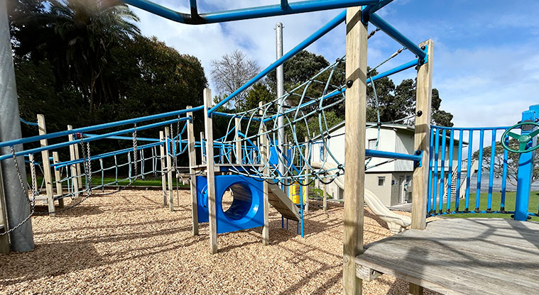Wai Manawa / Little Shoal Bay Reserve - Series of climbing tunnels and nets in a section of the playground. Photo credit: S Hulse.