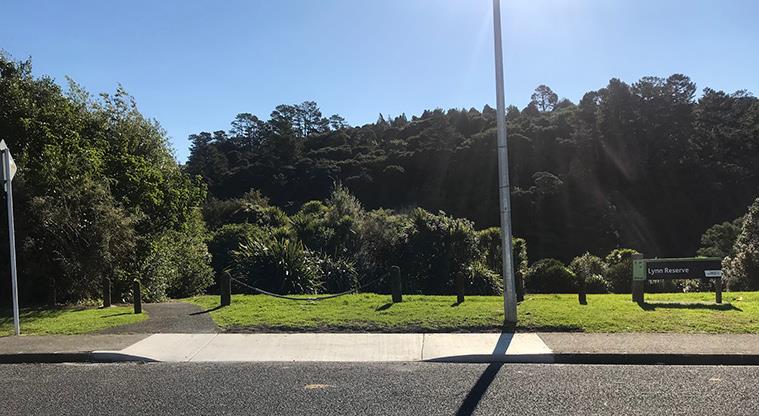 Lynn Reserve - Entrance sign and fence on the northern side of Lynn Road.