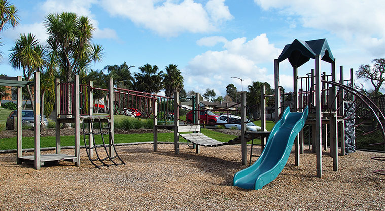 Mānutewhau / Manutewhau Reserve - Playground with climbing equipment and a slide. Photo credit: Tracey Hodder.