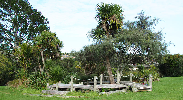 Mānutewhau / Manutewhau Walk - Stepping boards around some trees near the Oreil Avenue entrance. Photo credit: Tracey Hodder.