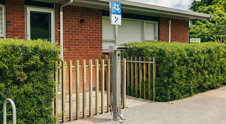 Marlborough Park - Bike repair station in front of the Marlborough Park Hall. Photo credit: J Farnworth.