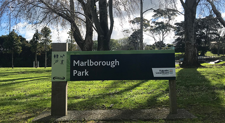 Marlborough Park - Sign at the park entrance.