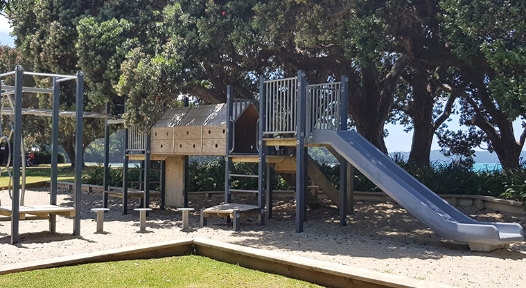 Martins Bay Reserve - Playground climbing equipment and slide.