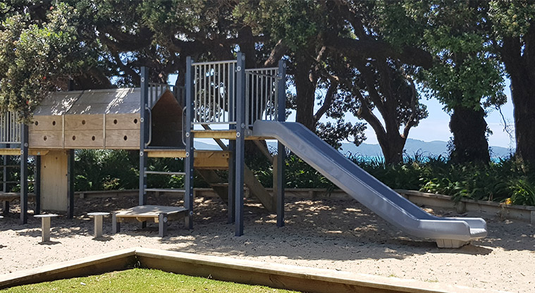 Martins Bay Reserve - Playground climbing equipment and slide.