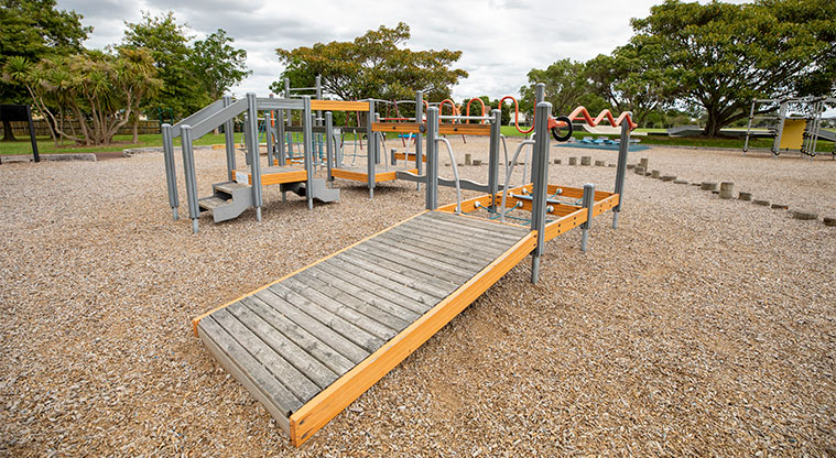 May Road War Memorial Park - Play equipment with ramps and stairs.