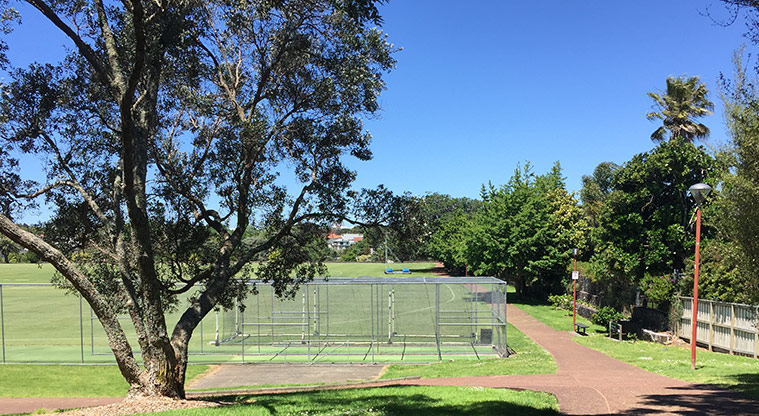 Melville Park - Cricket nets on the corner of the field and path.