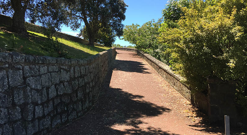 Melville Park – A steep section of the path leading up from the Gillies Avenue entrance.