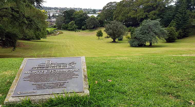 Monte Cecilia Park - The plaque at the top of the slope tells some of the history of the park.