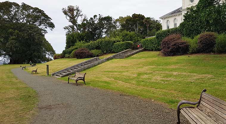 Monte Cecilia Park - A section of accessible gravel path with a number of seats to enjoy the view.