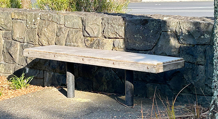 Morningside Reserve - Bench seat against the wall on the New North Road side of the reserve. Photo credit: S Hulse.