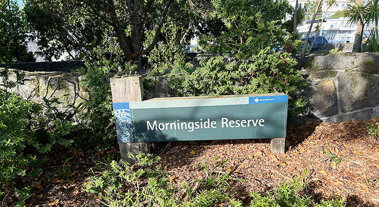 Morningside Reserve - Sign at the entrance to the reserve. Photo credit: S Hulse.