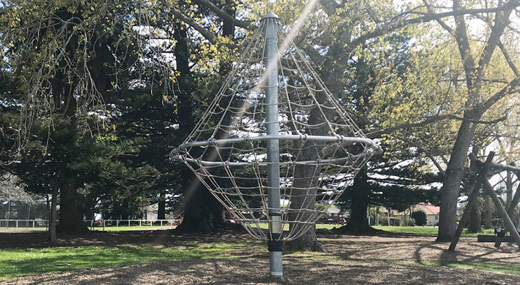 Mountfort Park - Climbing nets set among the trees.