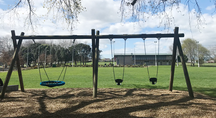 Mountfort Park - Set of three swings, including an accessible basket swing.