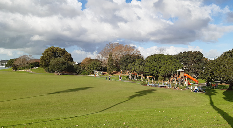 Mt Wellington War Memorial Reserve - Sports fields with trees in the background.